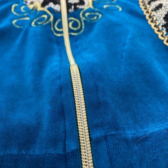 Koc & Grup womens Track Jacket Medium Velour Turquoise Blue Zip Up Mock Neck - Picture 10 of 12